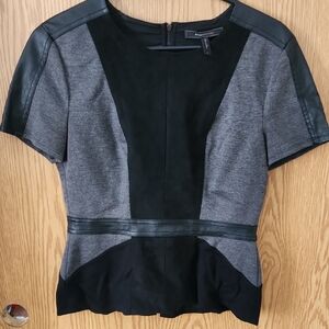 BCBG MaxAzria Black and Gray Colorblock Blouse